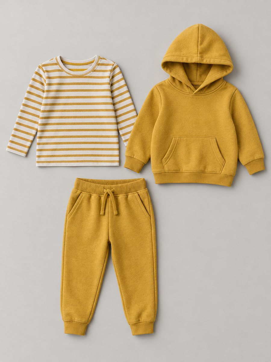 Children's striped top, joggers and hooded sweatshirt, Rose Sourcing