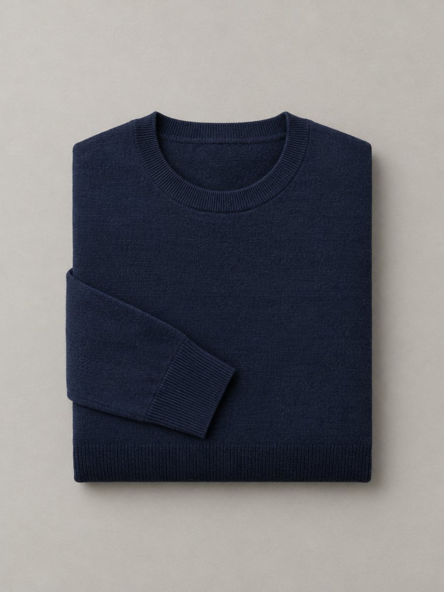 Navy fine-gauge merino crew-neck sweater, Rose Sourcing
